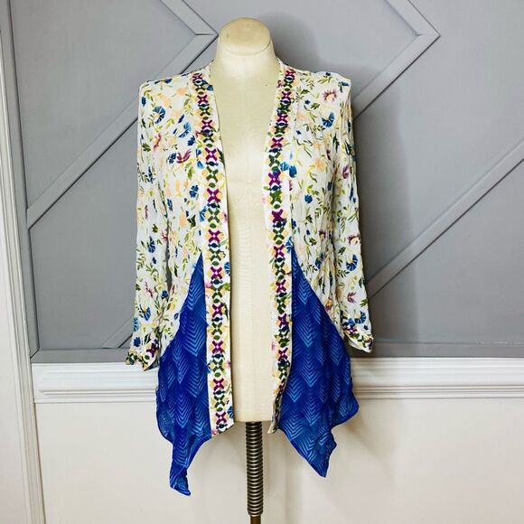 🚨Final Sale Soft Surroundings Open Front Kimono Sheer Cardigan Embroidered M - Picture 3 of 12